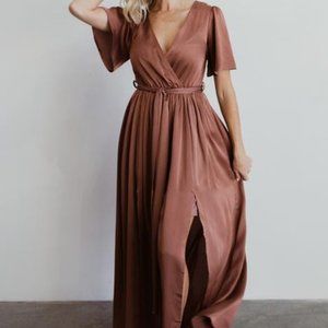 Sicily Rosy Brown Satin Maxi Dress